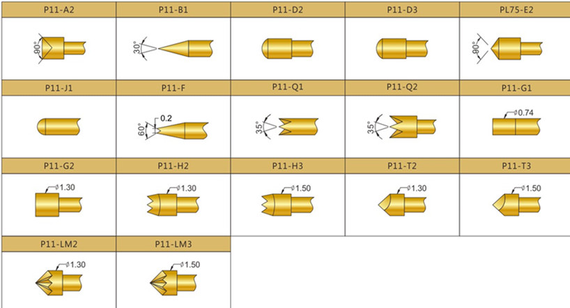 P11測(cè)試探針頭型，華榮華測(cè)試探針選型，測(cè)試探針規(guī)格型號(hào)