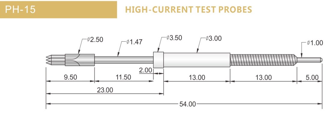 PH-15測(cè)試探針尺寸，華榮華探針選型規(guī)格